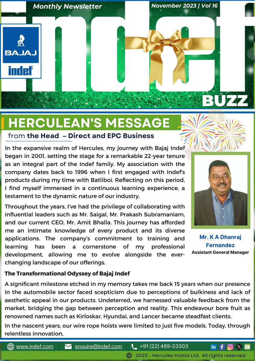 bajajindef's tweet photo. The 16th edition of our newsletter, "INDEF BUZZ," is brimming with exciting news tailored just for you.

For a comprehensive view of this edition, kindly click: https://t.co/Xeju6GF5ls

#bajaj #bajajindef #herculeshoists #indef #mrhercules #hoists #cranes #materialhandling https://t.co/It38utZygN