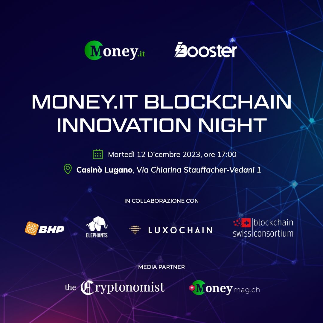See you on December 12th in Lugano to discover the Future of Blockchain Innovation at the <a href="/moneypuntoit/">Money.it</a> Blockchain Innovation Night!

📅 When? December 12th, 2023 - 5:00 pm
📍 Where? Casino di Lugano
👉🏼 Get your tickets here: eventbrite.it/e/biglietti-mo…

📰 Read the