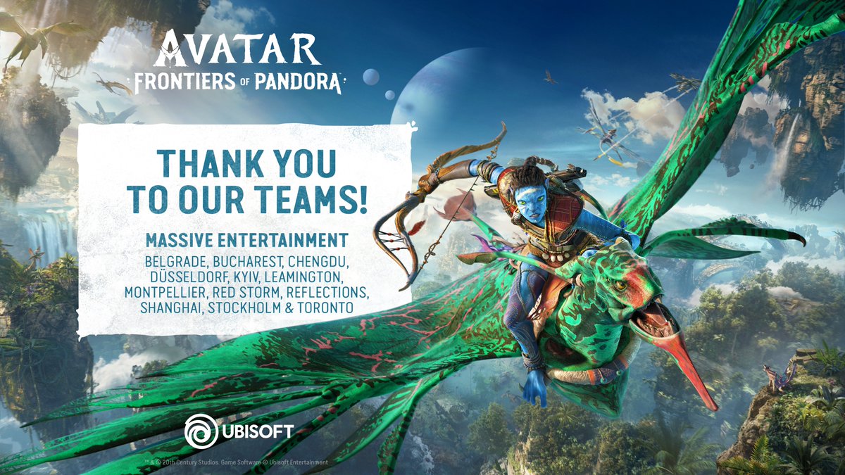 Launch day! A huge congratulations to the incredible teams around the world on the release of Avatar: Frontiers of Pandora. We can't wait for you to discover the game and its beautiful world!  #AvatarFrontiers