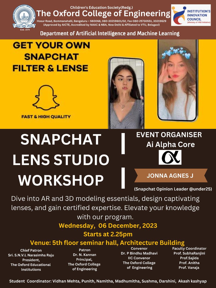 TheOxfordColle2's tweet photo. "Our augmented reality journey was nothing short of magical today, thanks to the brilliant minds at the Snapchat Lens Studio Workshop. Check out our blog for the event's highlights! #ARCreators #EventRecap #OxfordEngineering" https://t.co/H1iscSLroS