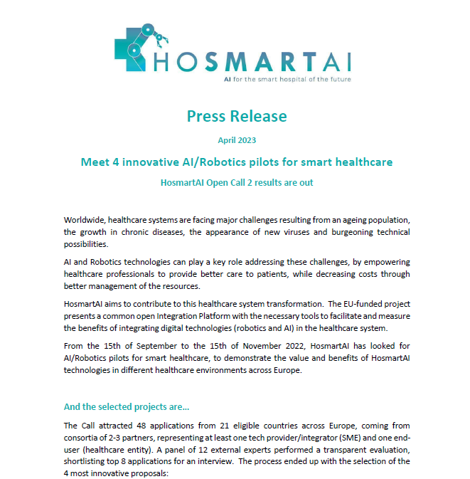 HosmartAI's tweet photo. ⚠️New press release⚠️
Read about the #opencall 2 #winners in #HosmartAI latest blog post 👉https://t.co/6ReEQj4ED4 https://t.co/xIPk3CLuqy