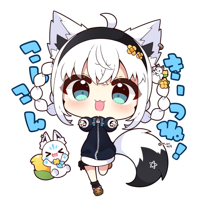 shirakami fubuki 1girl fox ears fox girl fox tail animal ears tail white hair  illustration images