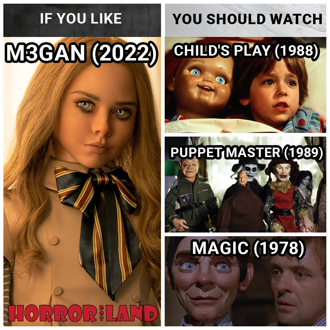 thehorrorland's tweet image. If you like Megan (2022), here are a few older films that you should check out. #horrorclassics #ifyoulike