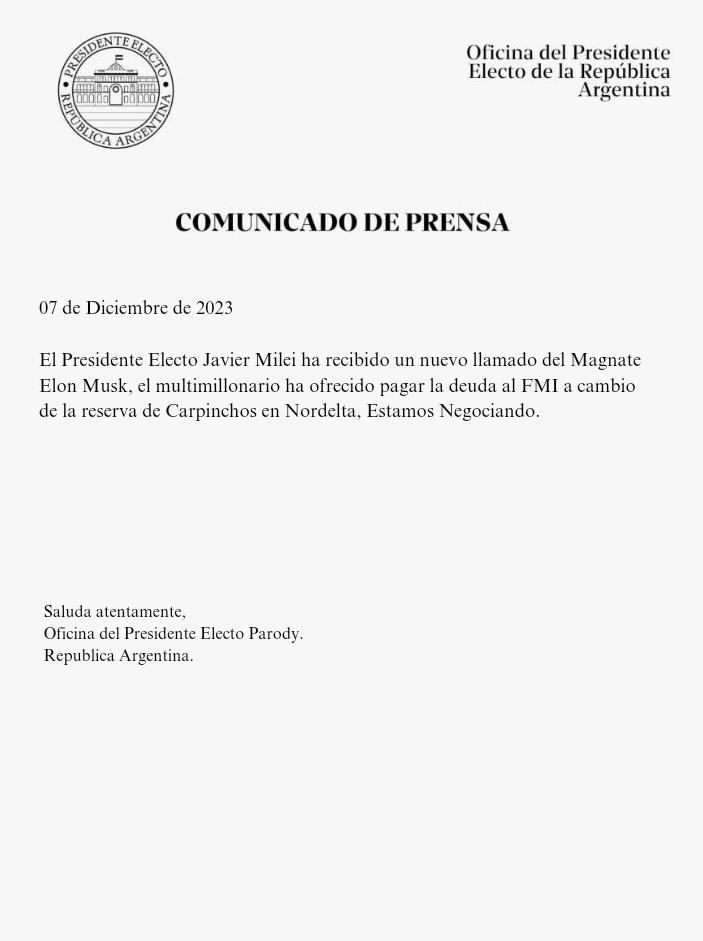 ReyGordos's tweet photo. Elon Musk.
Estamos Negociando ✍🏻 https://t.co/wxNu8icMD9