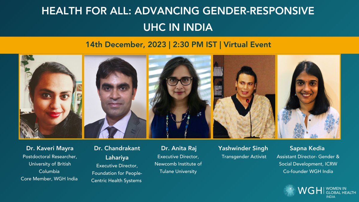 🌟 Exciting News 🌟 We’re hosting a virtual event exploring the priorities and strategies for building gender-responsive #UHC in India. 📣Calling all policymakers, health professionals, & advocates to join us! 📅 14th Dec'23 ⏰2:30 pm IST 👉bit.ly/41b2CPH @womeninGH