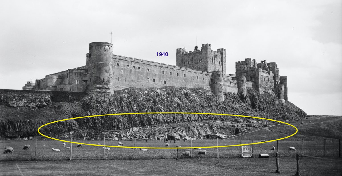 There must have been a lot of spades at work sometime after 1855 to produce the 1940 landscape in front of @Bamburgh_Castle in #Northumberland. Does anyone known why and when the west face of the castle was opened up like this?