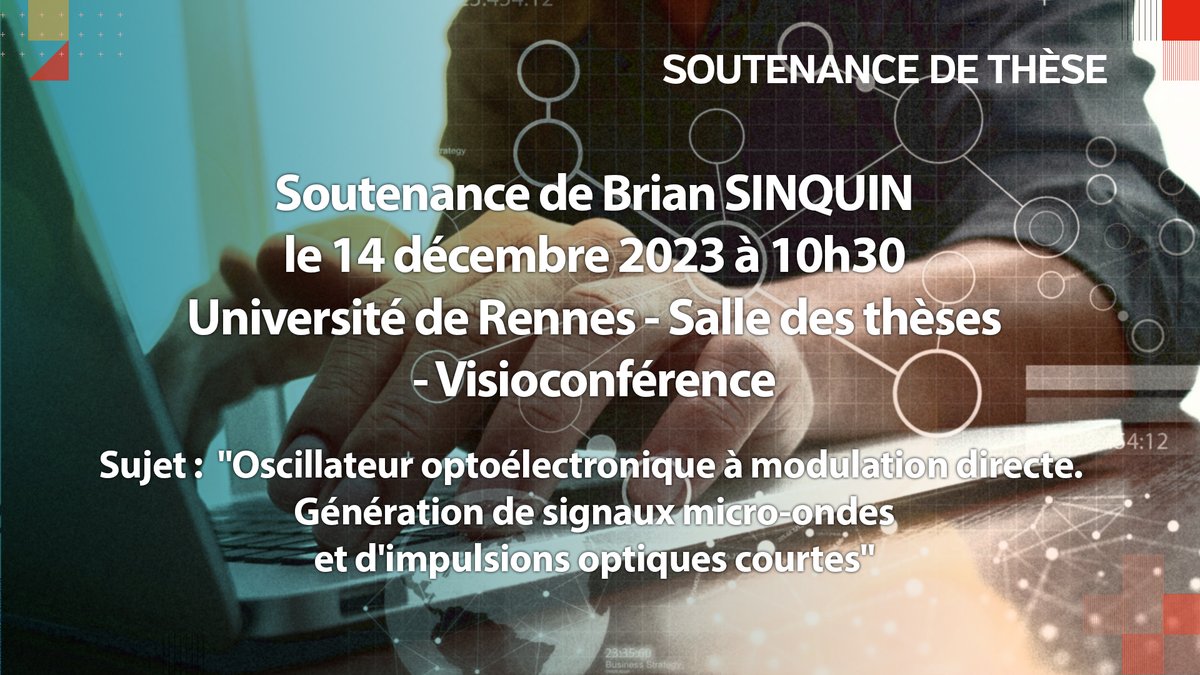 Soutenance de #thèse jeudi 14 décembre 2023 à 10h30 @RennesUniv | Spécialité : #Photonique ➕insa-rennes.fr/actualites/det… #doctorat #PhD #Rennes cc @DoctoratBZH