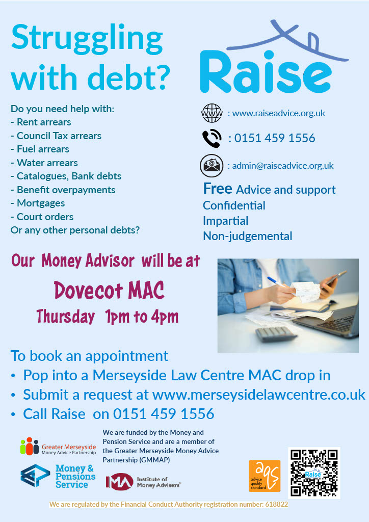📢We are at Dovecot MAC today from 10am-12pm for our free legal advice session. No appointment required. We also have our debt session running in the afternoon which is an appointment only session. Information on how to book below.⚖️👩‍⚖️🙏 #accesstoadvice #accesstojustice