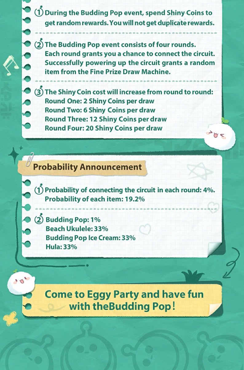 eggypartyglobal's tweet photo. BUDDING POP's crossover is just around the corner, are you ready Eggies?  

Come to Eggy Party and let's have a hula fun with BUDDING POP! See you there! 🎉

#EggyParty #BUDDINGPOP #EggyPartyxBUDDINGPOP https://t.co/SG9yAx4pPh