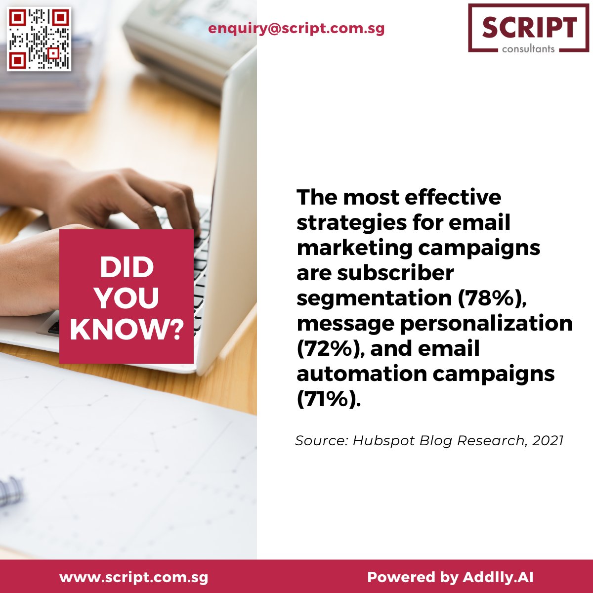 ScriptSg's tweet image. These stats unveil a fascinating landscape where the art of tailoring messages to specific audiences and orchestrating seamless automated campaigns truly reigns supreme. Time to rethink and revolutionize your email game! 🚀💬 #EmailMarketing #AddllyAI