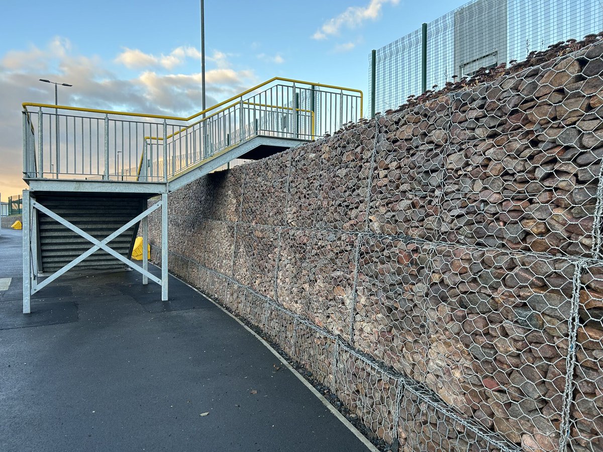 This chilly morning makes the Gabion wall look spectacular. In 2021, Maccaferri designed and constructed this gabion wall in collaboration with WM Donald as part of the Ellon Park &amp; Ride project for Aberdeenshire Council. The wall was 254 m3 in size and 104 m long.

#Gabions