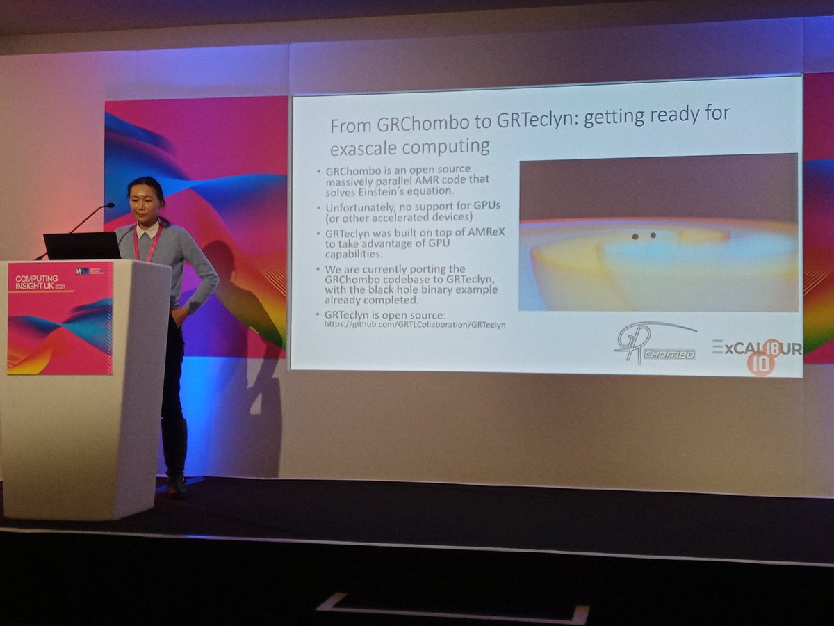 We are continuing the #ExCALIBUR focus session at #CIUK2023 with Juliana from @Cambridge_Uni talking about the Insitu visualisation H&ES testbed, with a black hole collision example the illustrate the benefit of visualisation