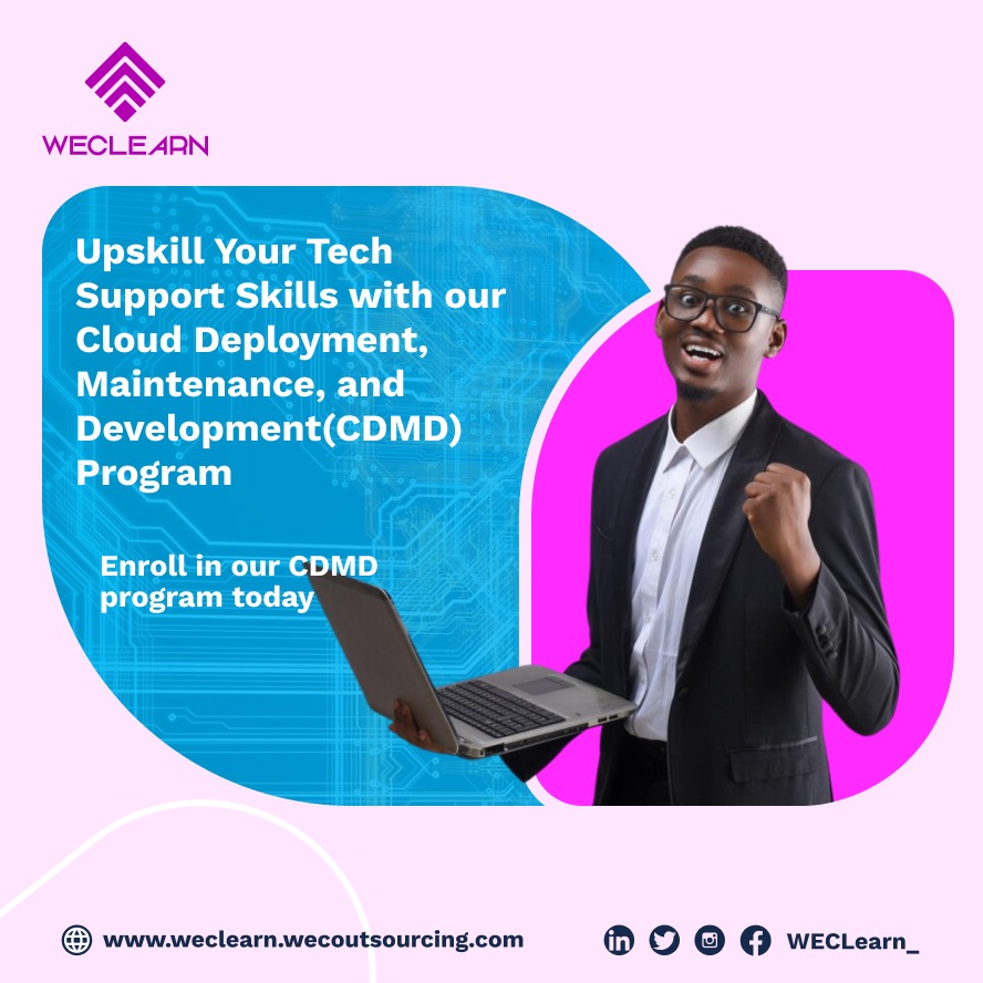 weclearn's tweet photo. In this constantly changing digital world to upskill your tech support professional skill is essential to keep your tech skills on top! Enroll in our Cloud Deployment & maintenance Development (CDMD) programs & excel in the ever-evolving field of #cloudtechnology. #LearnwithWEC https://t.co/SonbzVVr3O