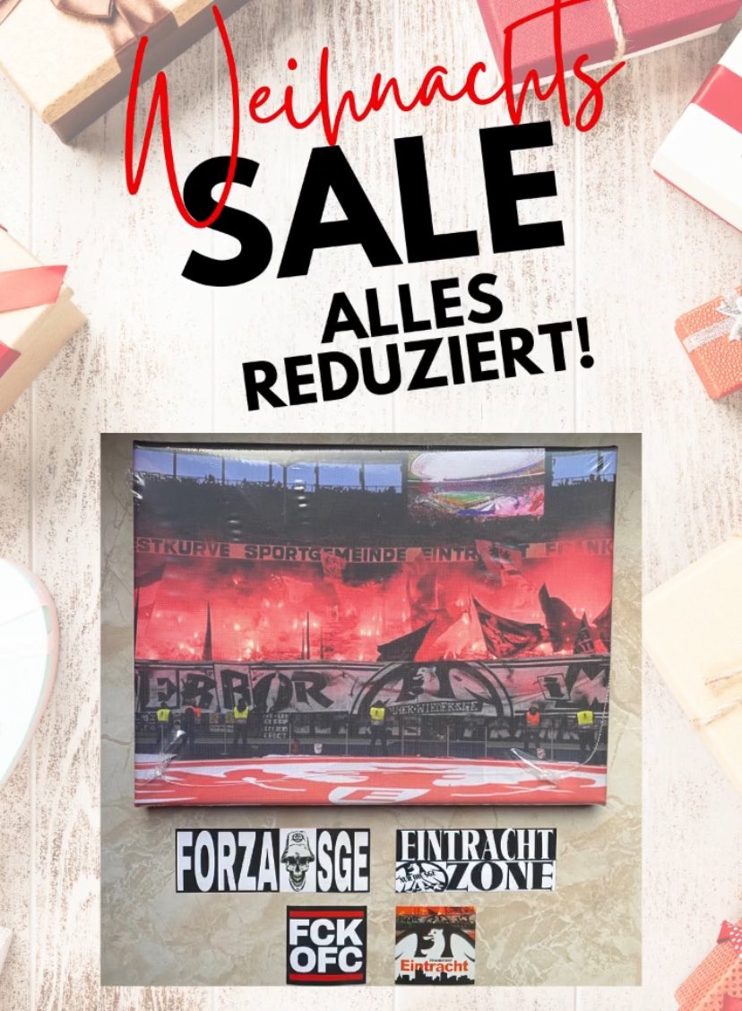 MEGA-WEIHNACHTS SALE!🎅🎁

Sicher dir deine Eintracht-Leinwand und/oder Sticker. Alles stark reduziert!⚫️⚪️🔴 #Eintracht