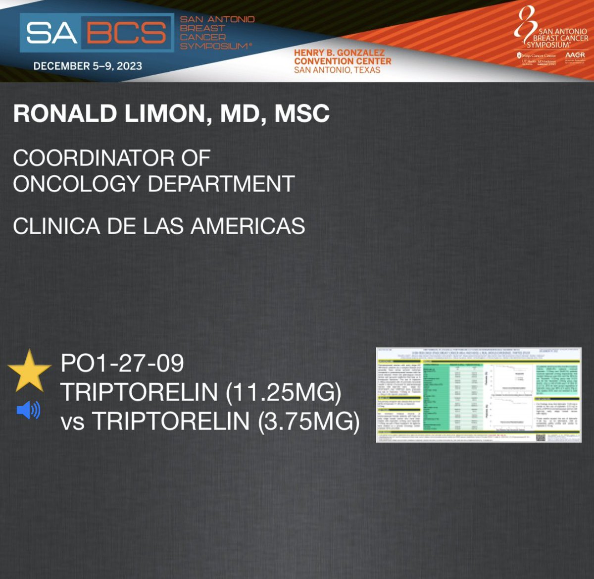 RonaldLimonMD's tweet photo. #SABCS23
#MadeinBolivia 
#Clínica de Las Américas
#OncoBolivia
🇧🇴 🇵🇪 🇺🇸 
Author: Ronald Sergio Limón Téllez 
Title: TRIPTORELIN 11.25 MG vs TRIPTORELIN 3.75 MG IN PREMENOPAUSAL WOMEN WITH HIGH-RISK EARLY STAGE BREAST CANCER HR+) AND HER2(-). REAL WORLD EXPERIENCE. TRIPTO3STUDY. https://t.co/emFQZF0bqr