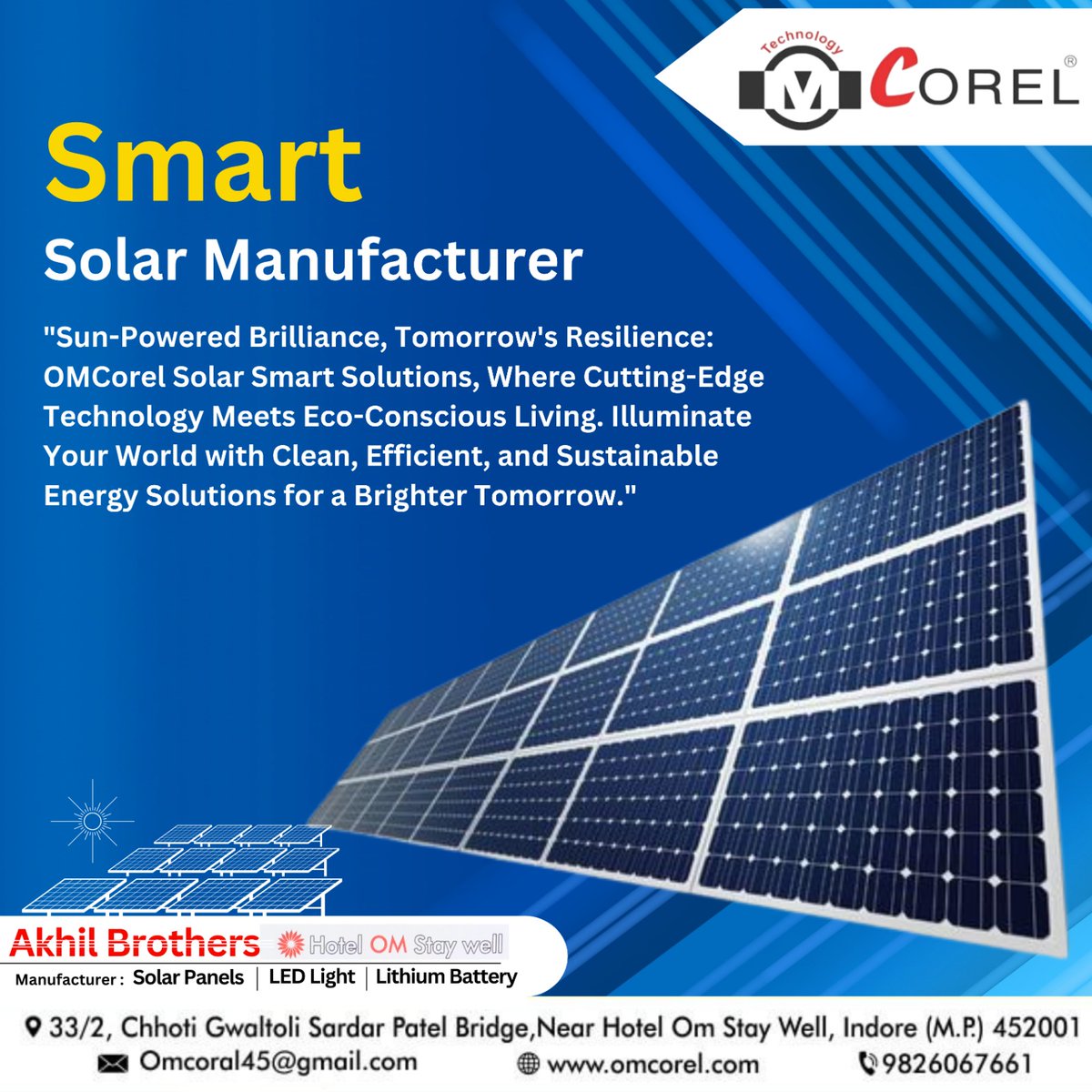 Empowering the world with clean energy solutions. Om Coral Solar, where innovation meets solar brilliance! 
.
.
.
Contact Us
+91 9826067661
.
.
.
.
#CleanEnergyEmpowerment #InnovationInSolar #SolarBrilliance #OmCoralSolarPower #SustainableInnovation #CleanEnergySolutions