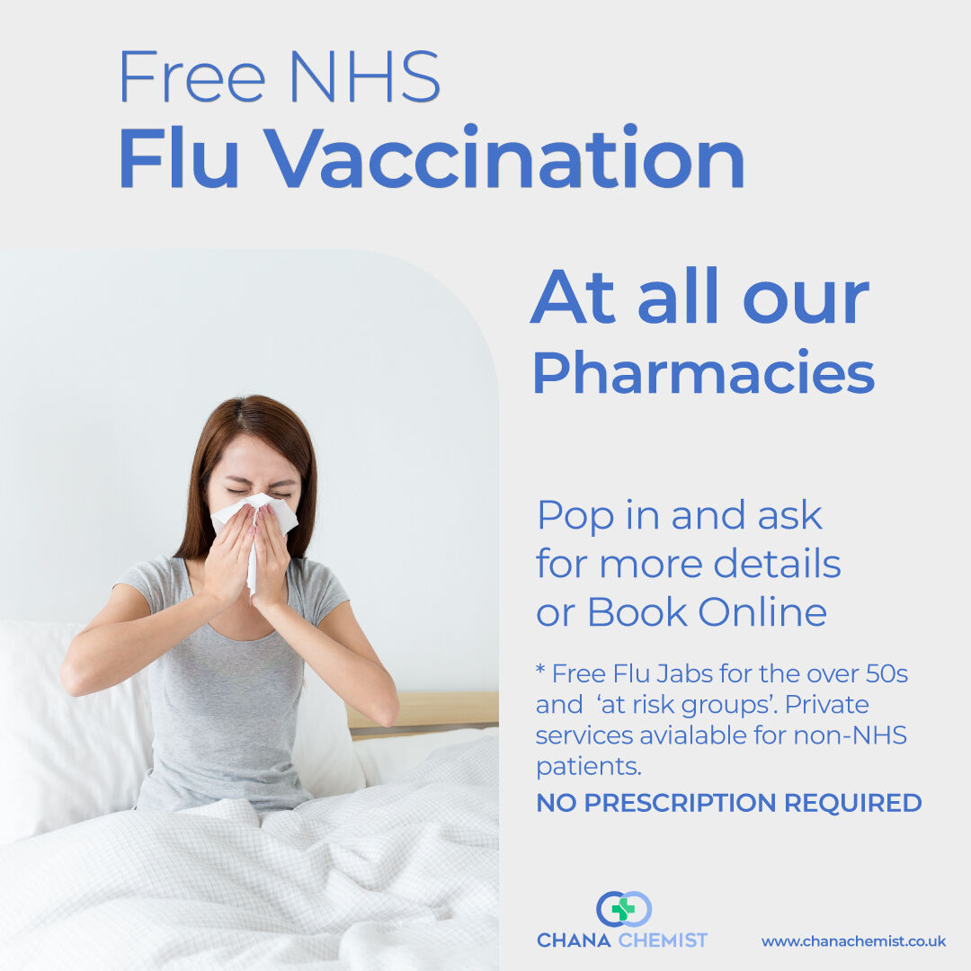 Local and convenient walk-in flu jab service is available now at our pharmacy. We offer the free NHS flu jabs as well as private flu vaccination service. Get in touch today. 

#flu #jab #vaccination #FluJab #NHSFluJabs #Freeflujabs  #Influenza #pharmacy #ChanaChemist  #Chemist