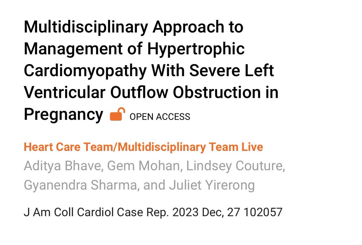 Excited to share our publication in the #Cardioobstetrics issue of #JACCCasereports discussing #HCM with severe LVOTO @drgemmohan #ACCFIT #Cardiotwitter bitly.ws/34Mdh