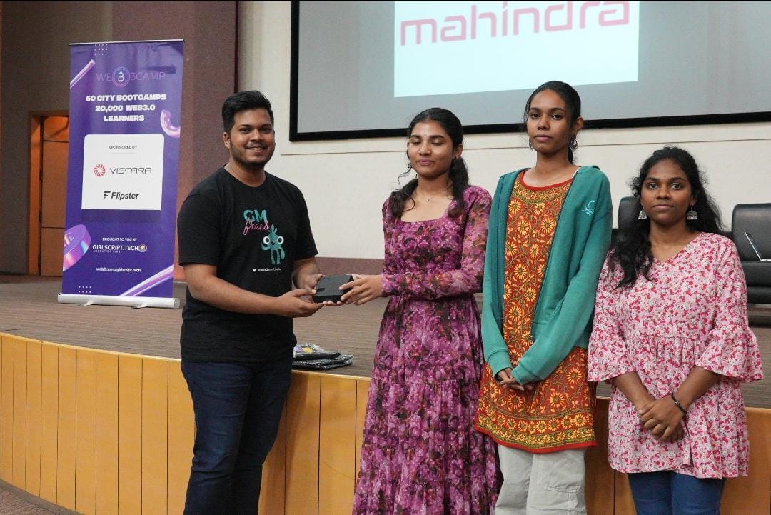 SocialIt31363's tweet photo. Exciting news! GNITS IT students showcased their talent at the Girl Script Foundation Boot Camp at Mahindra University. A big shoutout to our 2nd-year IT students (Anushka, Shreya, Srinija) https://t.co/HQUWkGbPDJ