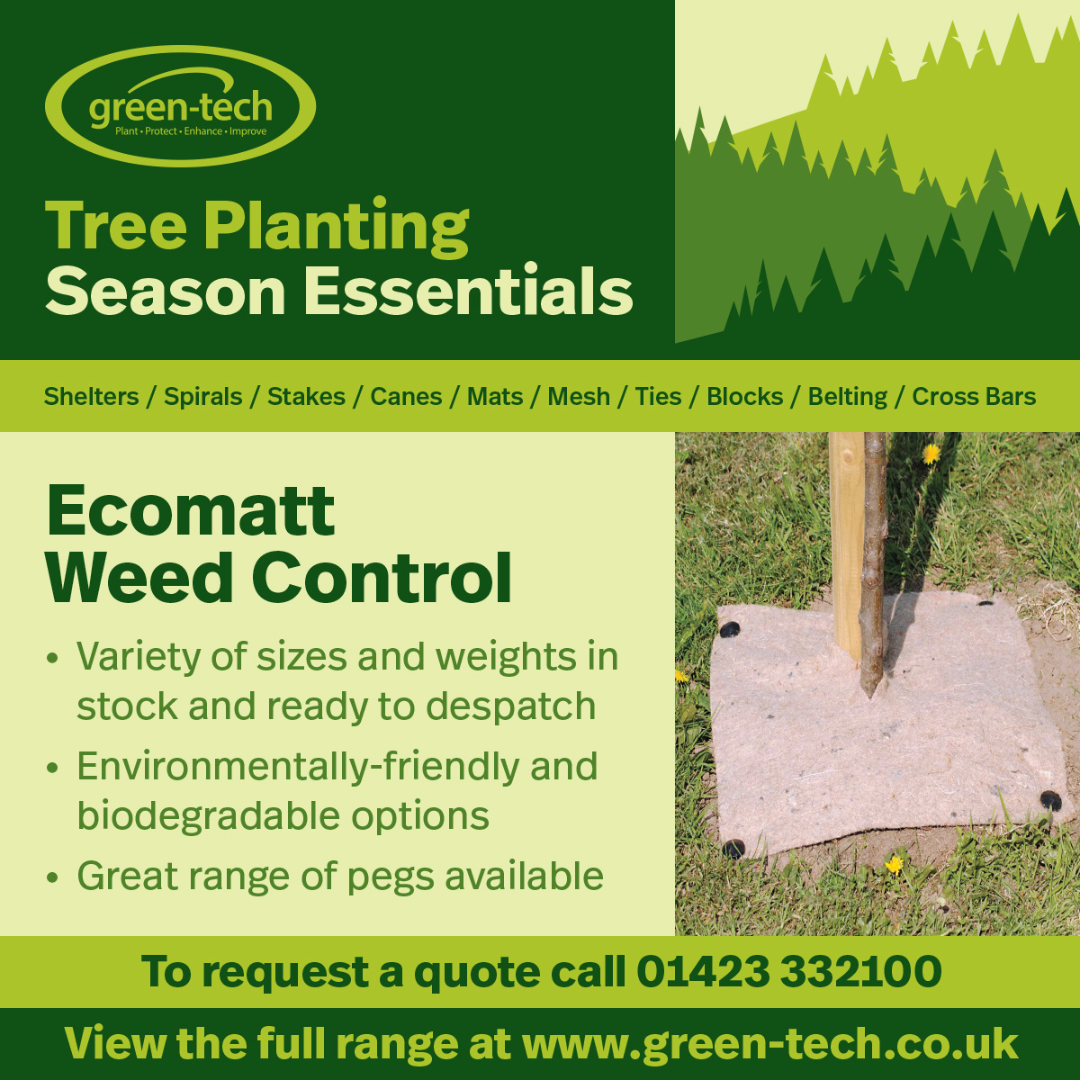 We stock a range of weed mulch mats at #TeamGT, including the Ecomatt Weed Control mat! This #EnvironmentallyFriendly mat contains no plastics and is 100% #biodegradable. The Ecomatt is a must have for your #TreePlanting projects! T: 01423 332100 #WorkingTogether