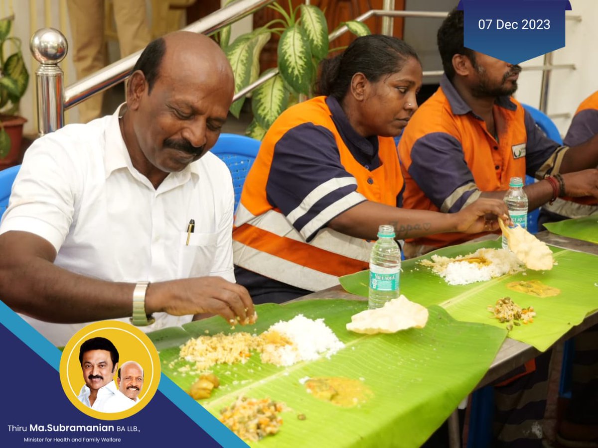 Subramanian_ma's tweet photo. தூய்மைப் பணியாளர்களுடன் மதிய உணவு. #Masubramanian #TNHealthminister #DMK4TN https://t.co/jZd55t2wRZ