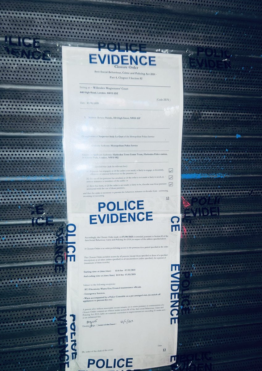 MPSHarlesden's tweet image. #HarlesdenTCT have issued the last two #ClosureOrder extensions to Baraca Hands, High Street &amp;amp; Fortune Launderette, Park Parade, NW10 after the #drug warrants executed there. The order will extend the current closure by another 3 months. #Harlesden #ASB