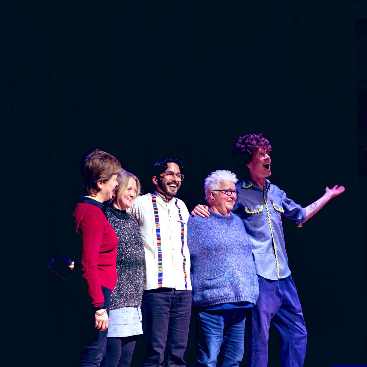 The band got back thegither for a gig at The @queens_hall. It’s Christmas after aw. Ft: @NicolaSturgeon @valmcdermid @holliepoetry @AndresNOrdorica & me. Raised some money for @superpow3 too. 📸 by Shaun Murawski & @littlekatphotos 🧡🩵💚💜💫.