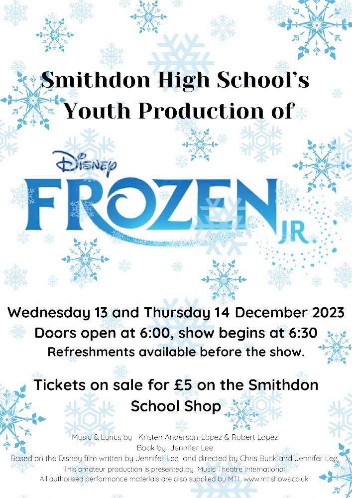 Don’t forget to purchase your tickets for our school production Frozen JR. they can be purchased on the school shop. ❄️ 🎅🏻 🧊 🎶 🦌 🛷 🎄 #performance #showtime