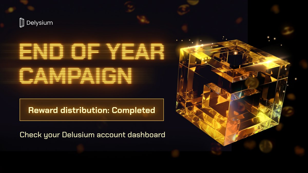 EOY Campaign Phase 1 - Reward Distribution Complete

We've successfully distributed your USDT, $AGI, and Loyalty Score rewards from Daily Mystery Boxes directly into your Delysium account dashboard.

Check your balance here: dashboard.delysium.com/dma

📌Key note: Vouchers and