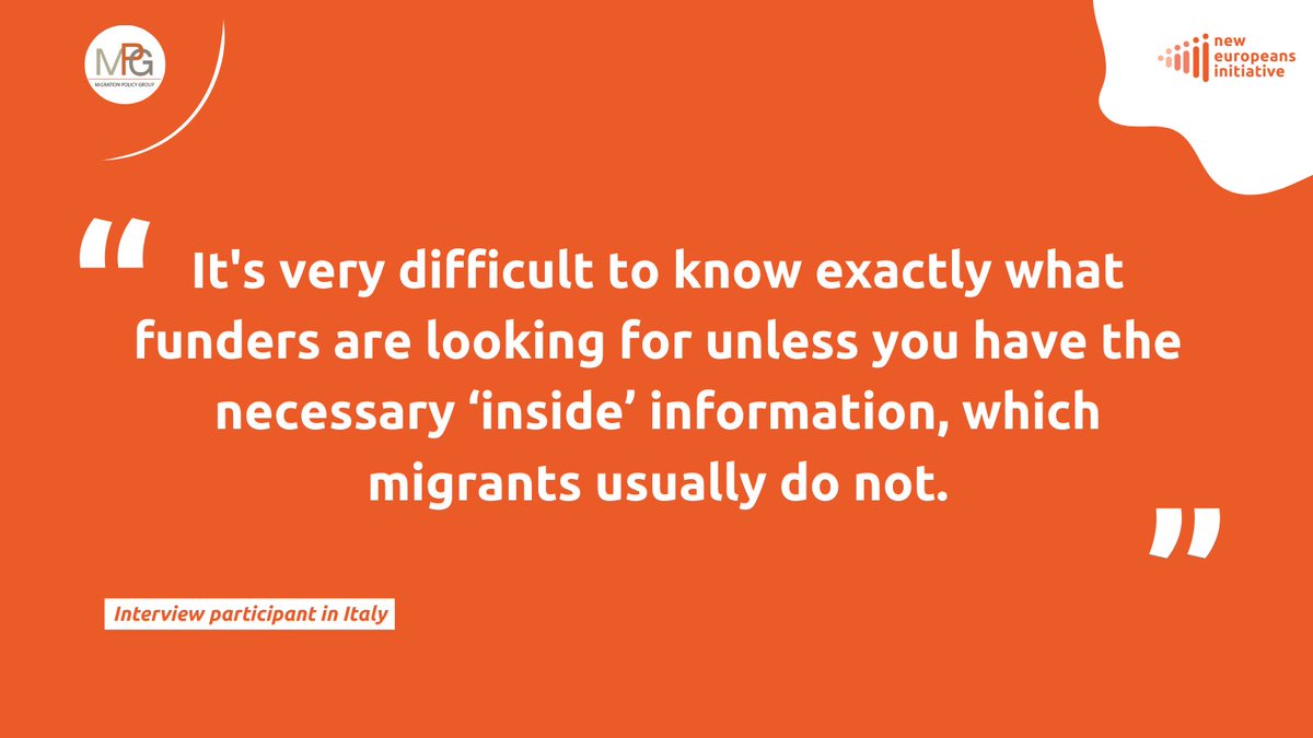 Lack of information and resources - including funding - is a key obstacle to meaningful civic &amp; political participation for New Europeans. Read our latest report here for recommendations on how to overcome this and more obstacles: bit.ly/3tbbAjn