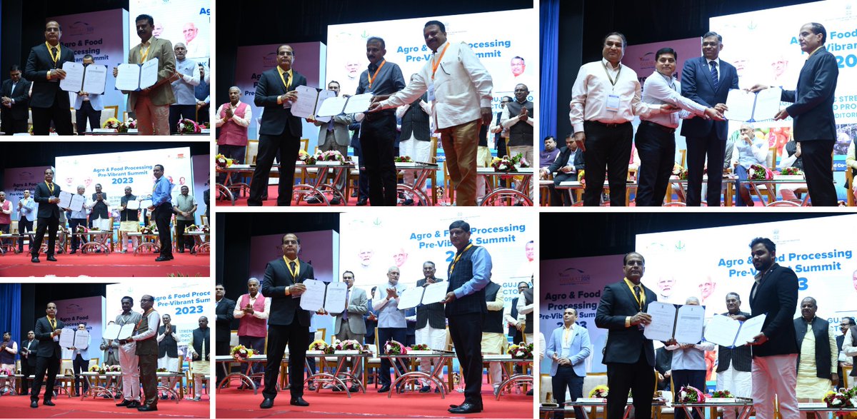 indext_a's tweet photo. #PVGSummit2023: Mr. @dipst2003 exchanging 7, of the 55 plus MoUs, signed on farming, skilling, technology & other avenues related to agro & food processing sector between Government & Private sector to boost the sector & create more favorable conditions for investments. https://t.co/R7tXLcwO6p