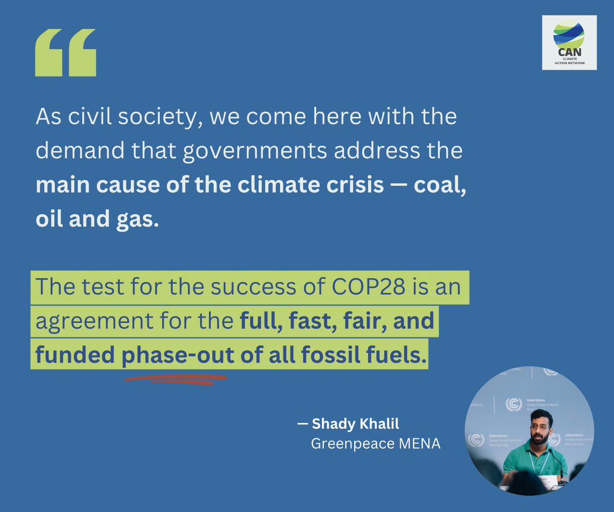 Last night at #COP28, Shady Khalil gave a powerful speech to world leaders — laying out civil society's demands for the negotiations. 🧵below, summarising what we're calling for: