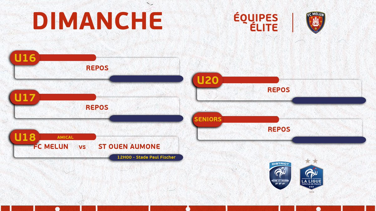📅⚽️ AGENDA DU WEEK-END 📅⚽️

Week-end du 9 et 10 décembre pour nos équipes Élites, des U9 aux Seniors !

Soutenez nos équipes, soyez présents et partagez avec nous cette passion du FCM 🔴🔵