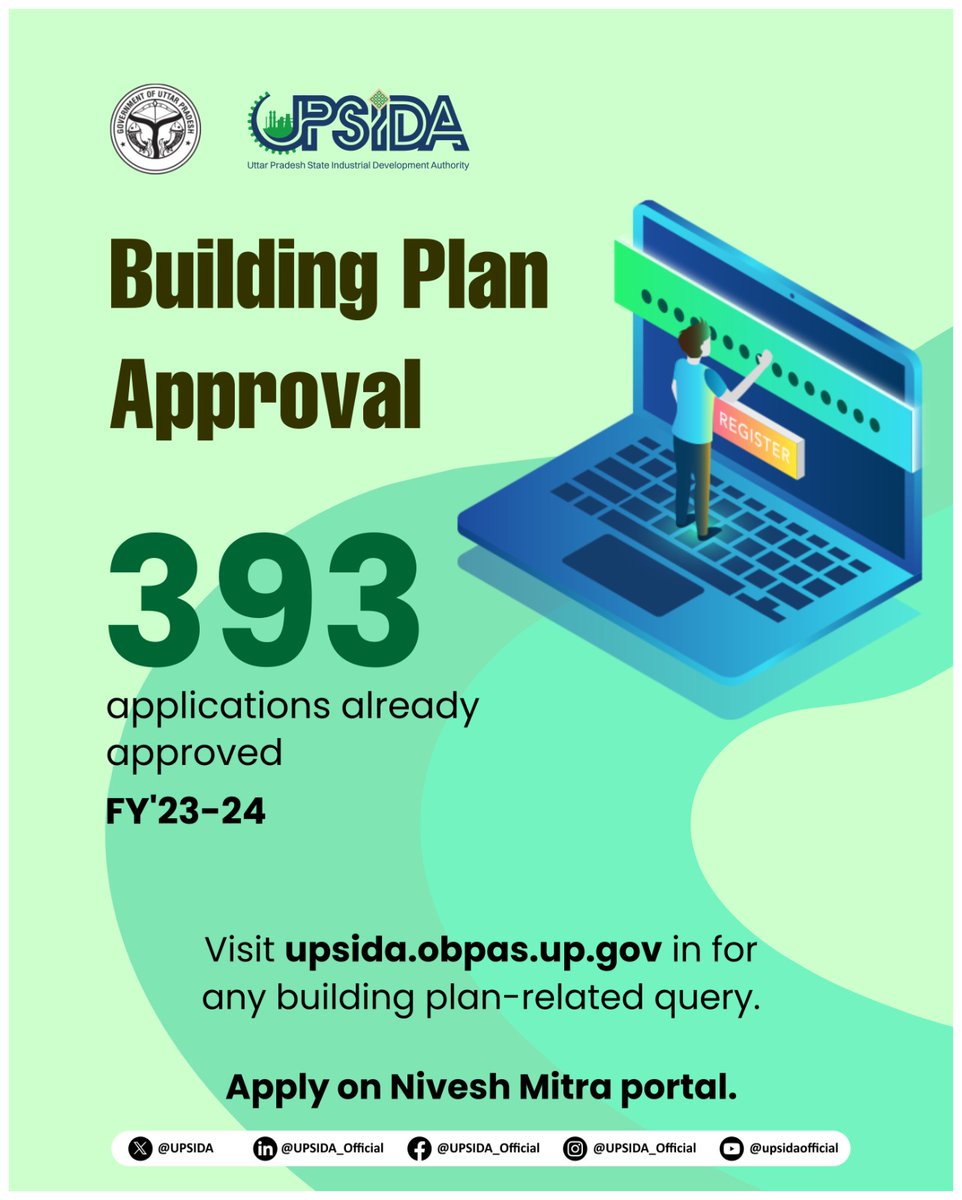 UPSIDA's tweet photo. Increasing approvals, improving investment flow!
In FY'23-24, 393 building plan applications have been approved, and our ongoing efforts continue to enhance efficiency.
For more information, visit https://t.co/M34xV2uUCF
#UPSIDA #UttarPradesh #Obpas #industrial_development