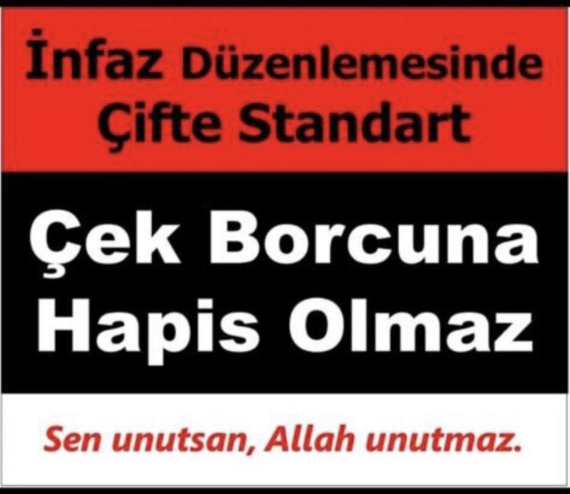 <a href="/yilmaztunc/">Yılmaz TUNÇ</a> Esnaflar olarak istediğimiz şey ADALET’ten başka bir şey değil. Borçlu esnaf suçlu değil mağdurdur. Krizleri esnaf yapmadı !!
#CEKEHAPİSCEZASIKALKSIN 

<a href="/AvOrhanKIRCALI/">Av. Orhan KIRCALI 🇹🇷</a> <a href="/bulenttufenkci/">Bülent Tüfenkci</a> <a href="/avoguzhankaya/">Av. Oğuzhan Kaya 🇹🇷</a> <a href="/fahrettintgrl64/">Av. Fahrettin Tuğrul</a> <a href="/drtubakoksal/">Dr. Tuba Köksal</a> <a href="/avsengulk/">Şengül KARSLI</a>  <a href="/yilmaztunc/">Yılmaz TUNÇ</a> <a href="/RTErdogan/">Recep Tayyip Erdoğan</a> <a href="/AvOzlemZengin/">Av. Özlem Zengin 🇹🇷</a>