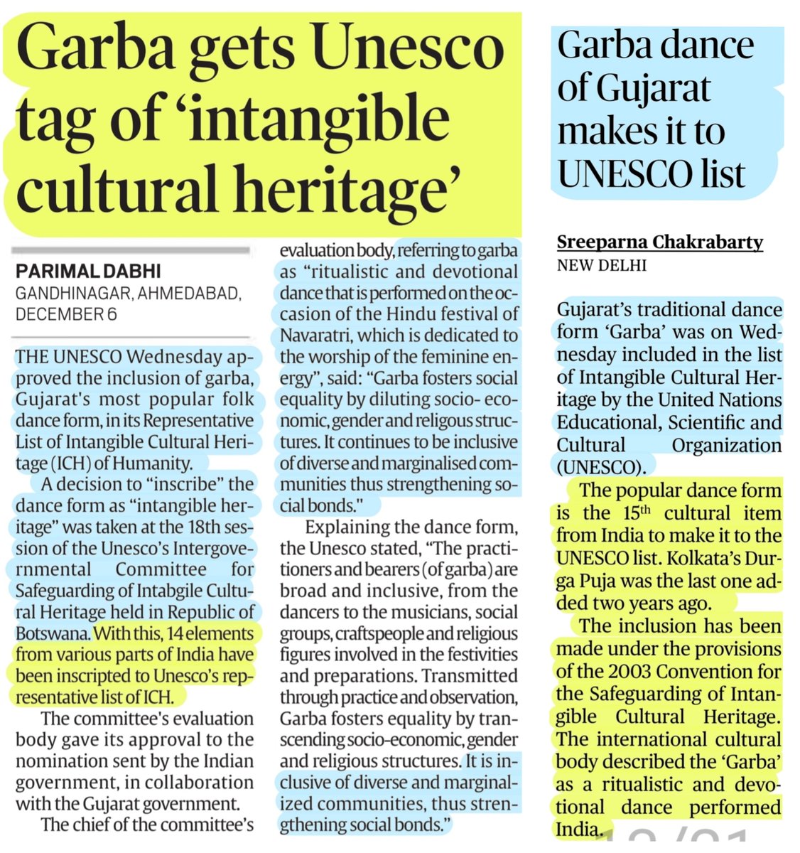 imRavikantYadav's tweet photo. *Garba gets UNESCO tag of 'Intangible Cultural Heritage'
#Garba #GarbaGoesGlobal
#UNESCO #ICH
#DevotionalDance #Dance #Navratri #equity #Inclusive #SocialBonding
#culture #heritage
#UPSC
Source: IE & TH https://t.co/IxkyUmV7mb