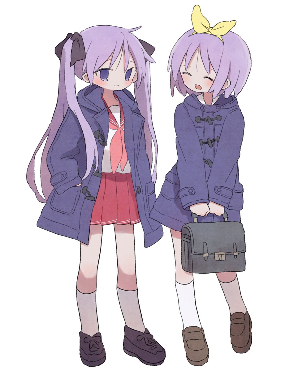 hiiragi kagami ,hiiragi tsukasa ryouou school uniform multiple girls 2girls sisters siblings school uniform purple hair  illustration images
