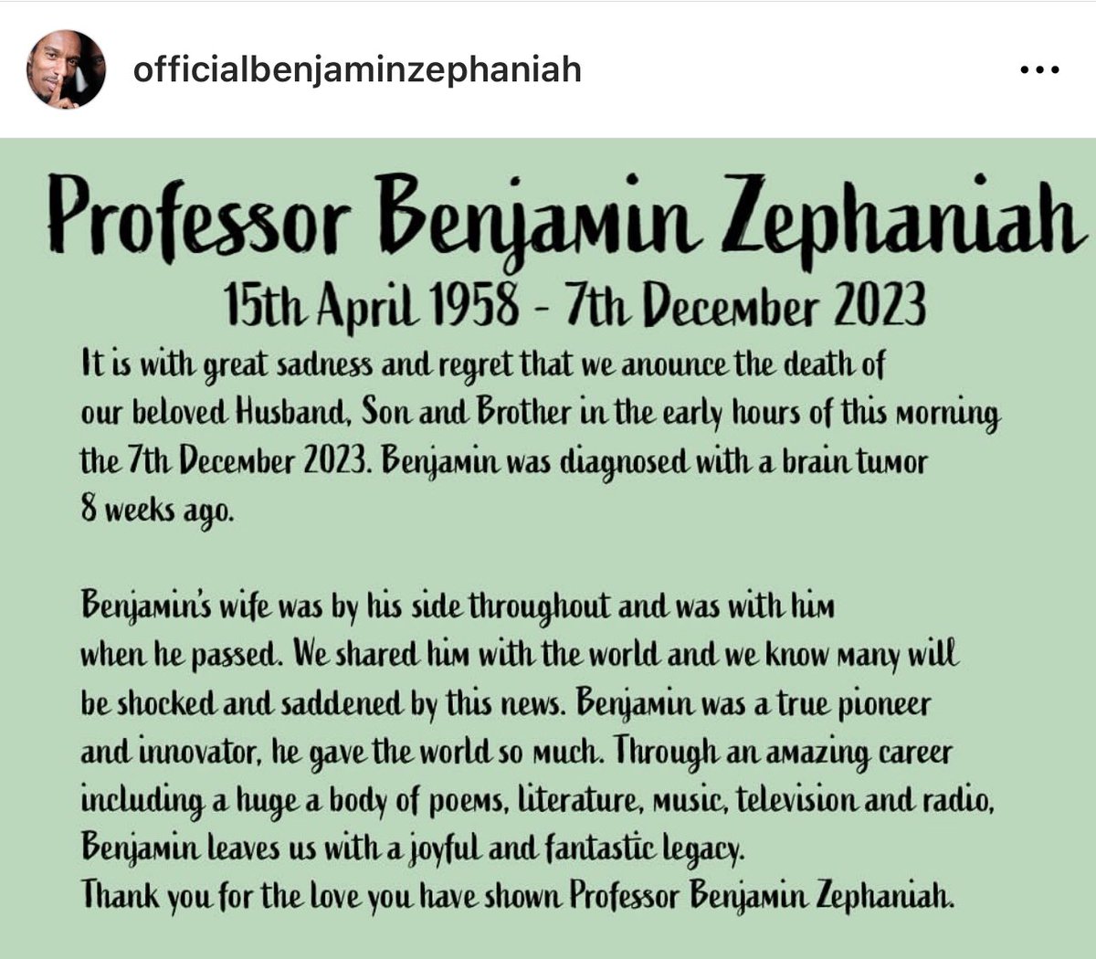 CharleneWhite's tweet image. Thank-you for everything Benjamin Zephaniah ❤️💔.