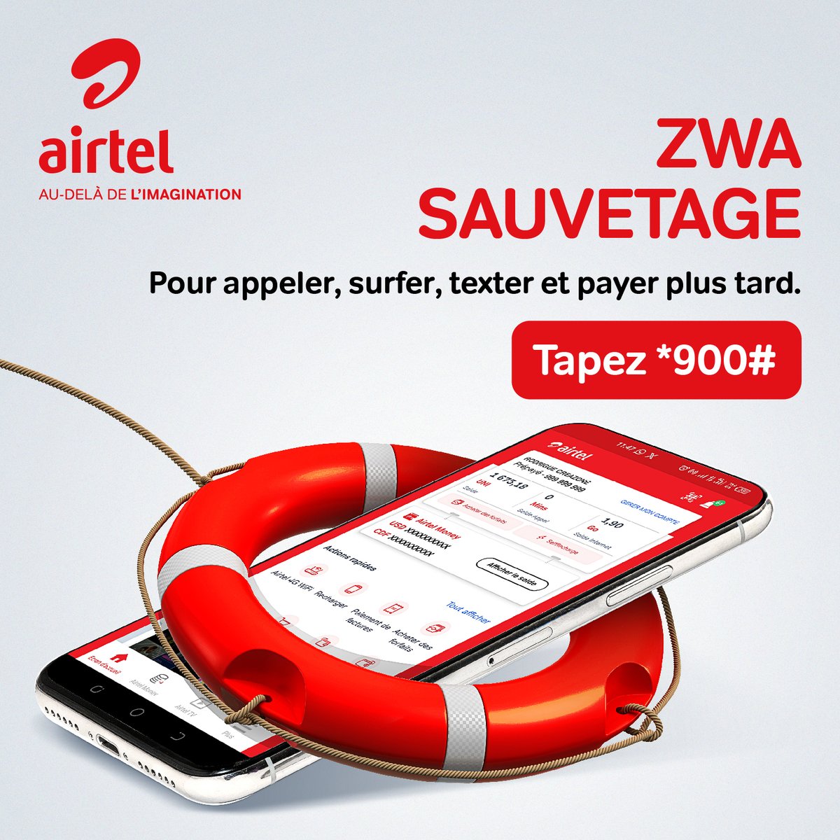 Et dire que certains abonnés Airtel ne le savent pas !! Tu peux toujours emprunter des unités avec Airtel et payer plus tard 🎉 C’est super simple et sûr. Tape *900#, c'est le moment de profiter! #AirtelRDC  | #ZwaSauvetage