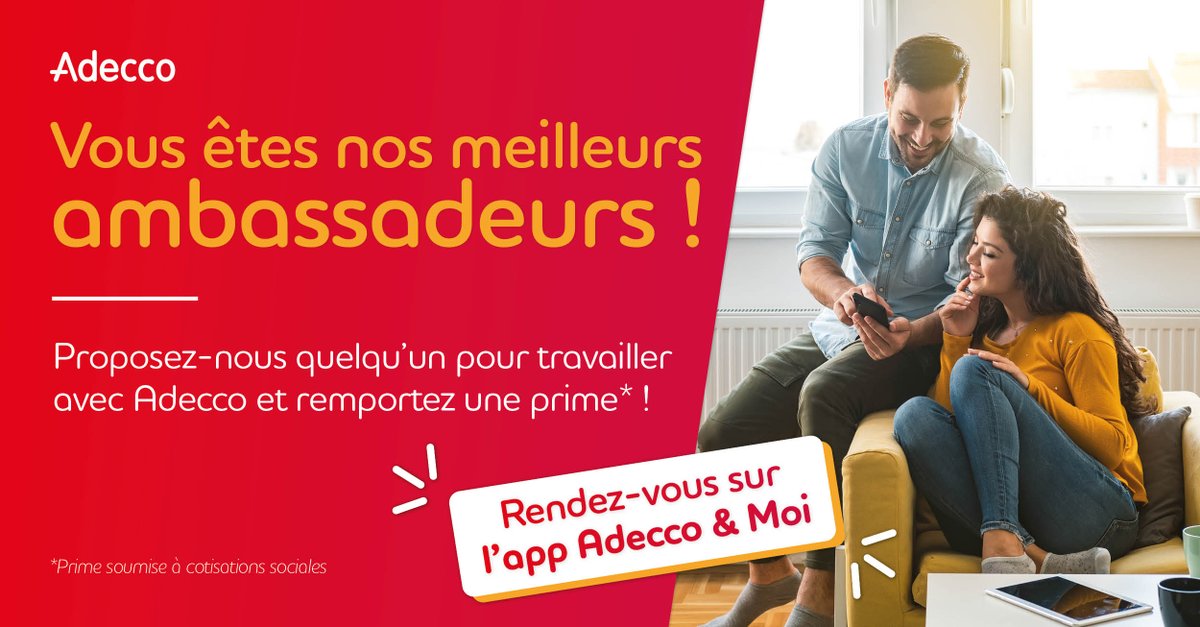 AdeccoFrance's tweet photo. 🌟 Parrainez sur Adecco&amp;Moi et profitez des avantages ensemble ! 🚀💼 Invitez vos amis à rejoindre l'appli Adecco &amp; Moi pour des récompenses exclusives ! 🎁
👉 https://t.co/o6ozRwkfz6 https://t.co/WblVySRq2i