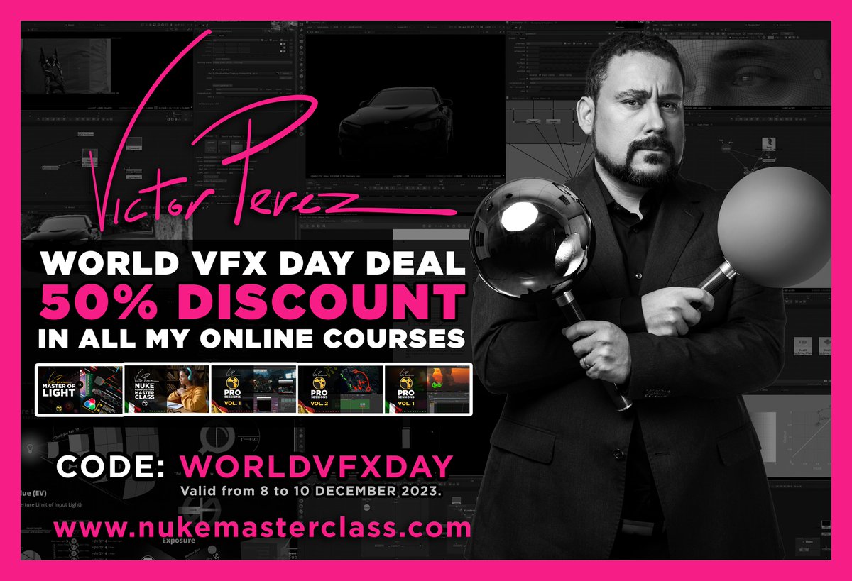 Let's celebrate World VFX Day on 8 December! Here you are a 50% DISCOUNT on all my courses available on nukemasterclass.com using the code: WORLDVFXDAY #worldvfxday #courses #nuke #FOUNDRY #compositing #discount #couponcode