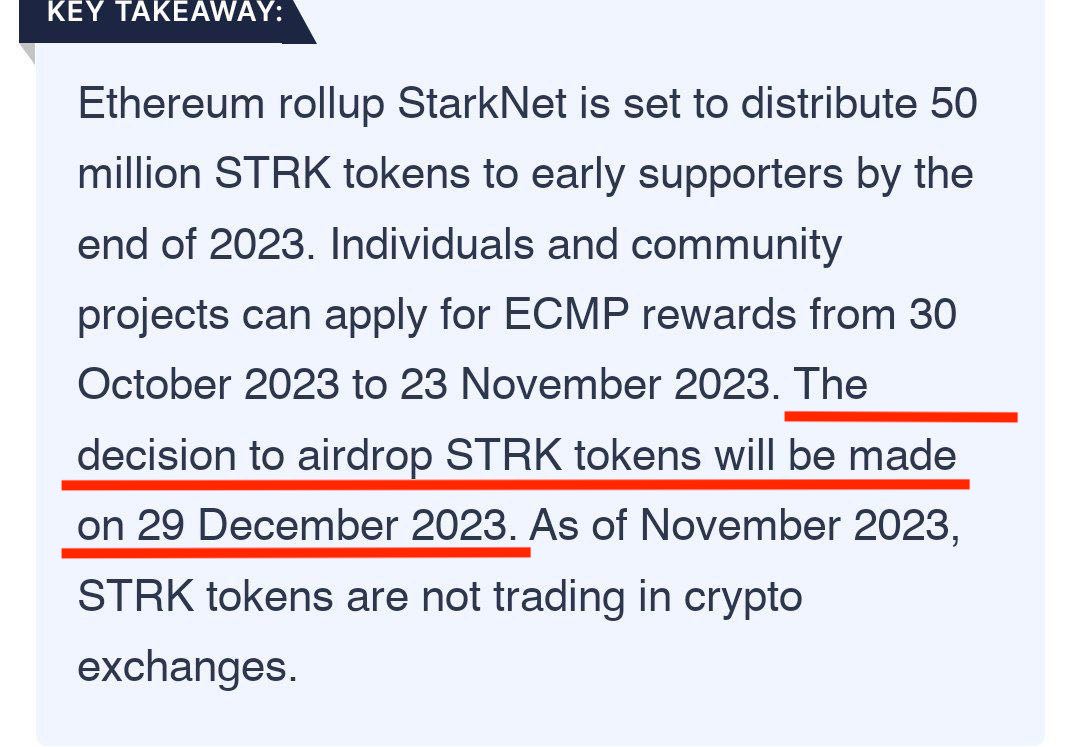 $STRK 👀

"The decision to airdrop STRK tokens will be made on 29 December 2023."

Christmas gifts are coming to airdrop farmers?