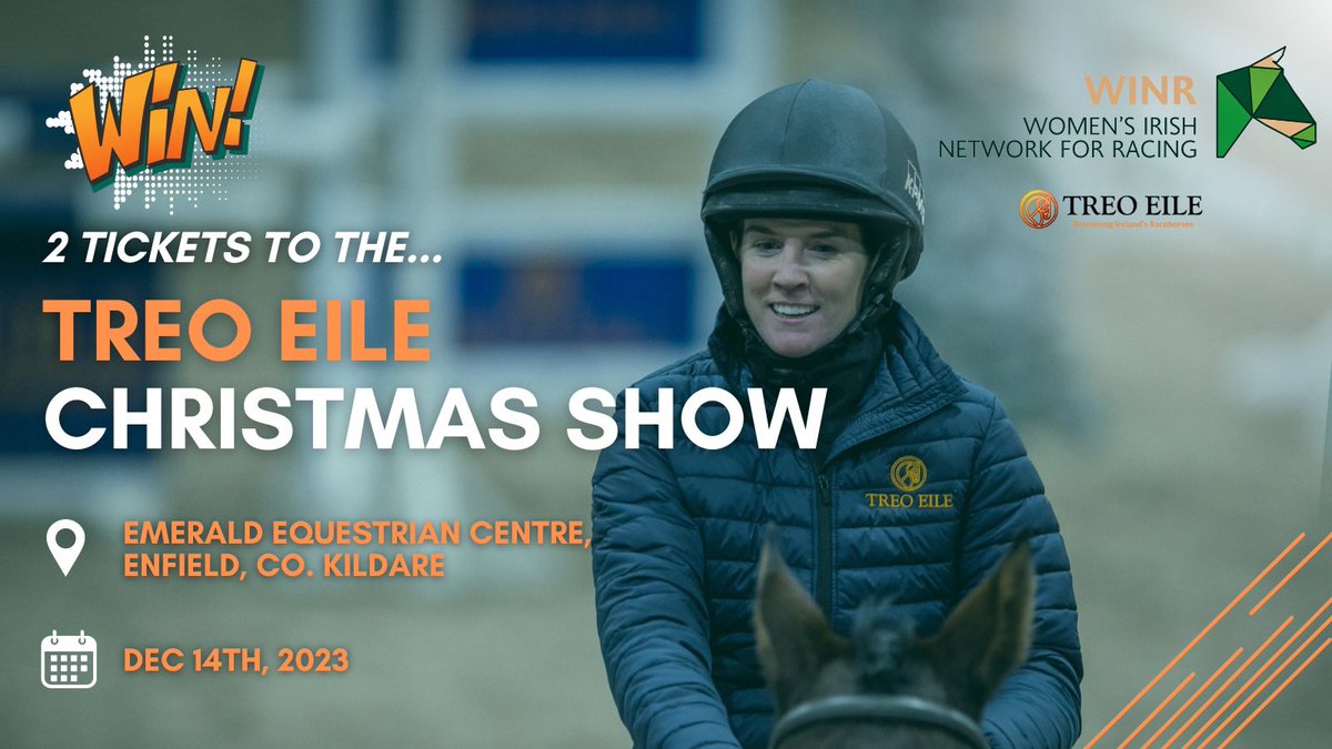 WINforRacing's tweet photo. WIN 2️⃣ tickets to the @TreoEileRIR Christmas Show on Dec 14th. 🤩

This star-studded line-up of racing &amp; equestrian athletes is not to be missed!

To enter, simply:
🎅🏼 Like &amp; retweet
🎅🏼 Follow @WINforRacing &amp; @TreoEileRIR 

Winner announced Dec 11th. 🎄 https://t.co/kXMnmnmNs5