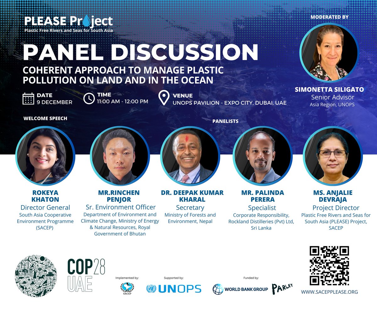 UNOPS_Pakistan's tweet photo. #COP28UAE is set to host two impactful panel discussions by the PLEASE Project!

🎣Tangled Climate: 8 Dec 🌊Coherent Approach to Manage Plastic Pollution: 9 Dec - live streamed on https://t.co/OJGo0BNJbS

#pleaseproject #worldbank #sacep #unops #COP28 https://t.co/e0n1UKdNiS