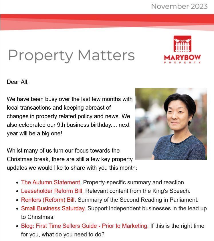Can you believe it's almost Christmas? The year's last Property Matters Newsletter is out. What key issues did you miss as a landlord? Find out here: bit.ly/47KMh6Y. #MarybowProperty