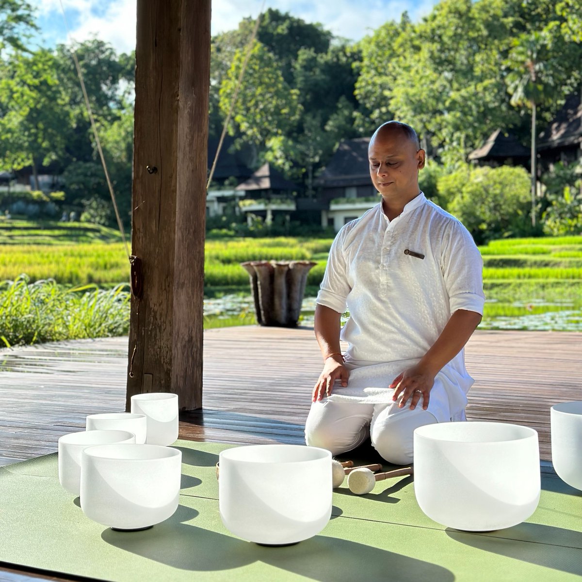 FSThailand's tweet image. Experience a transformative journey of relaxation with a rejuvenating sound bath led by our in-house expert, Dheeraj Patwal. Tune into the synergy of nature and let your inner vibrations align with serenity. #fswellness #fschiangmai