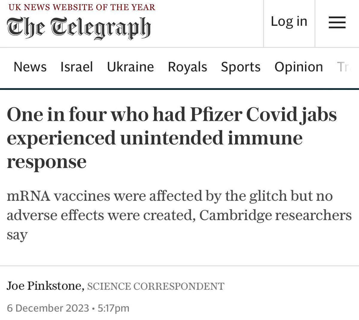 🚨 NEW — Cambridge Scientists Find ‘More Than a Quarter of People Injected w/ mRNA COVID Jabs Suffered an Unintended Immune Response Created by a Glitch’ “Cambridge scientists found such vaccines were not perfect and sometimes led to nonsense proteins being made instead of the