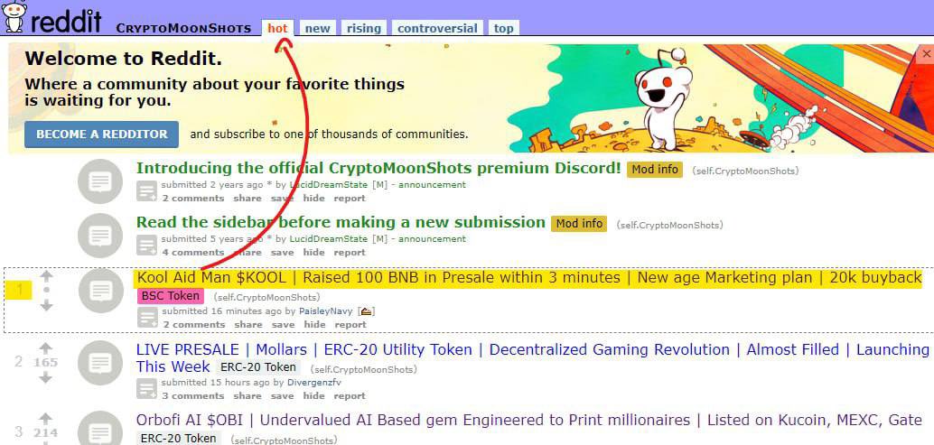 $KOOL is now trending top 1 on Reddit CryptoMoonShots 🚀🚨🤖

 Spot No.1 in Hot section and Top daily..🔥 🤖

🤖🔗 Check out the Post:   redd.it/18cvdsj