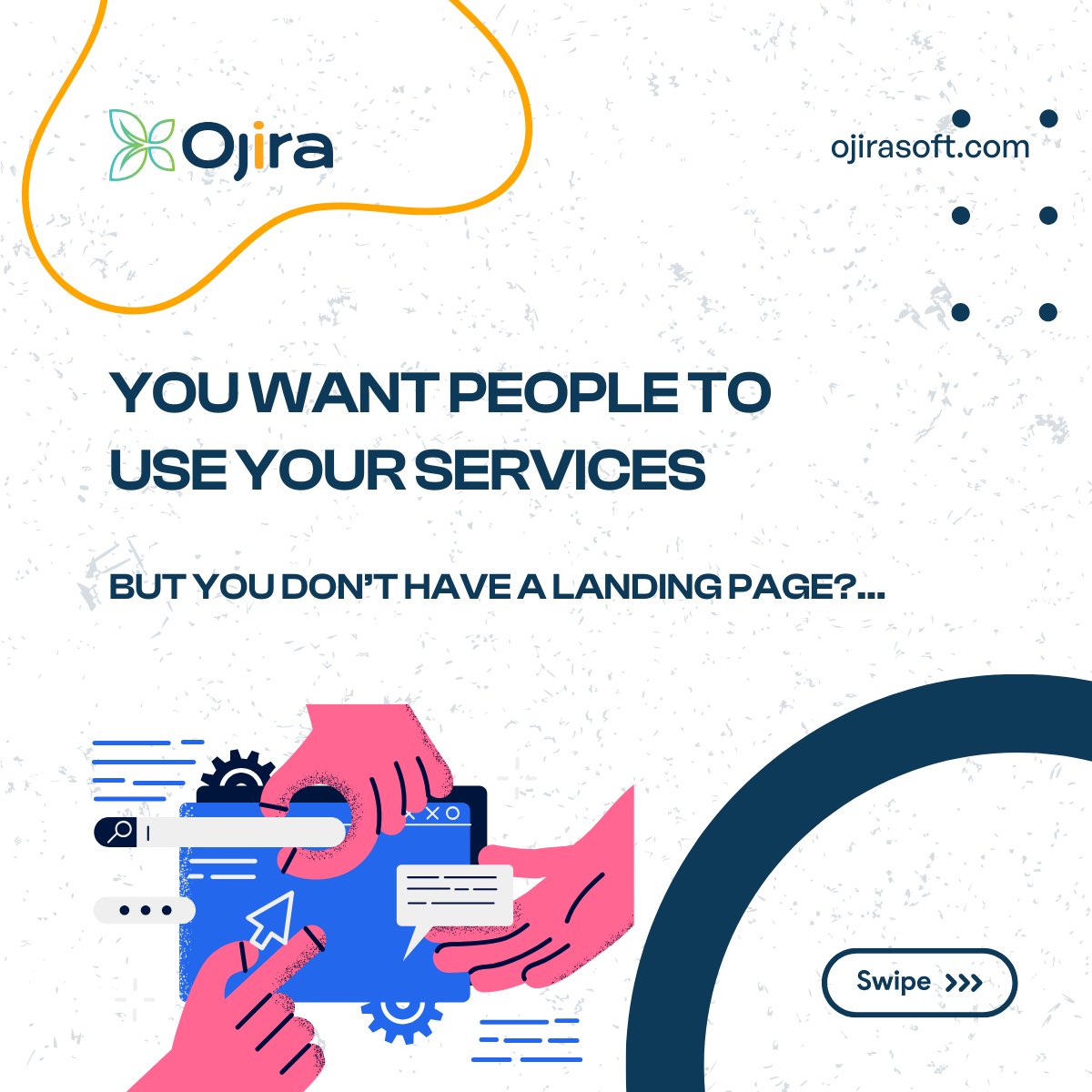 OjiraSoft's tweet photo. You have amazing services, but no landing page? That’s a big no-no! Let Ojira create a website that will wow your prospects and make them want to work with you. https://t.co/srKYarBR4A