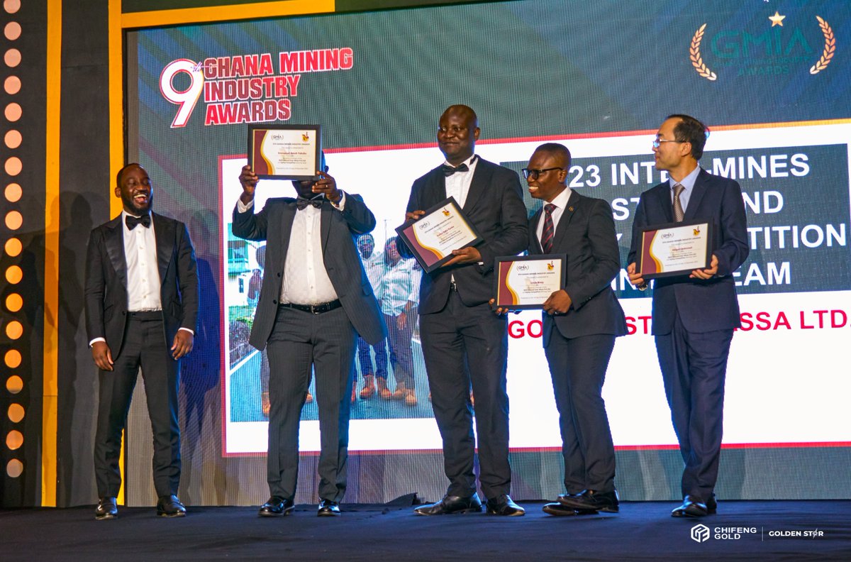 goldenstar_res's tweet photo. Congratulations to team #GSWL for the achievements at the 9thGhana Mining Industry Awards. We bagged the awards for;
- Best Performer in Occupational Health and Safety
- Financial Deal of the Year
- National Inter-Mines First Aid and Safety Competition https://t.co/aO4Fcjvijd